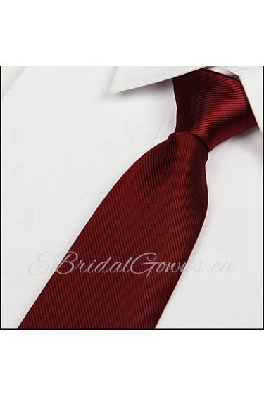 Wine Red Men Twill Tie Jacquard Arrow Polyester Silk Necktie