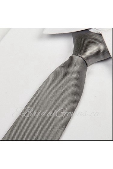 Men Silver White Polyester Silk Arrow Jacquard Twill Tie Necktie