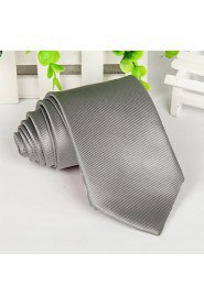 Men Silver White Polyester Silk Arrow Jacquard Twill Tie Necktie