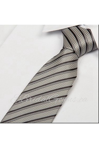 Silver Black Striped Men Occupational Jacquard Tie Necktie