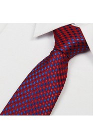 Red Dark Blue Diamond Pattern Men Polyester Yarn Tie Necktie