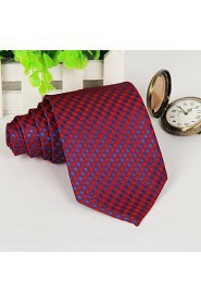 Red Dark Blue Diamond Pattern Men Polyester Yarn Tie Necktie