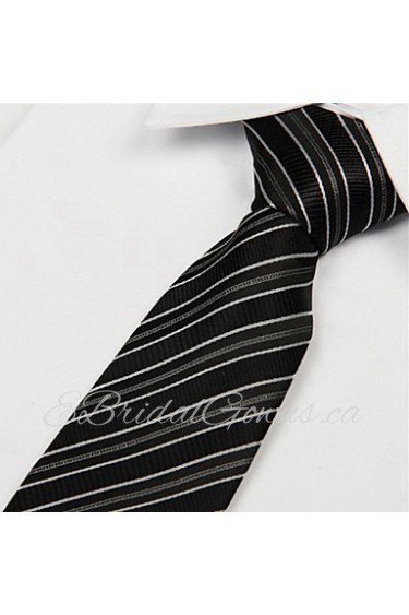 Black White Gray Striped Men Business Occupational Tie