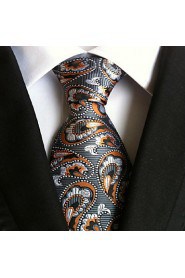 Men Wedding Cocktail Necktie At Work Gray Orange Tie