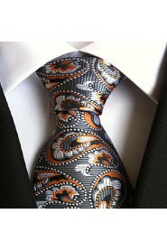 Men Wedding Cocktail Necktie At Work Gray Orange Tie