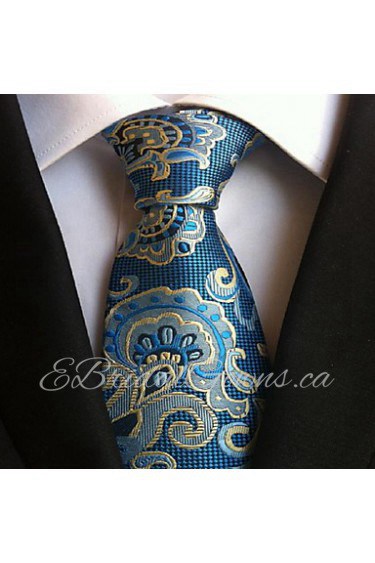 Men Wedding Cocktail Necktie At Work Bleu Flower Pattern Tie