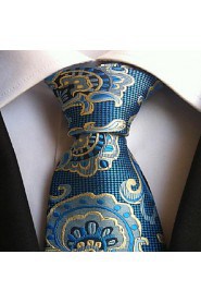 Men Wedding Cocktail Necktie At Work Bleu Flower Pattern Tie