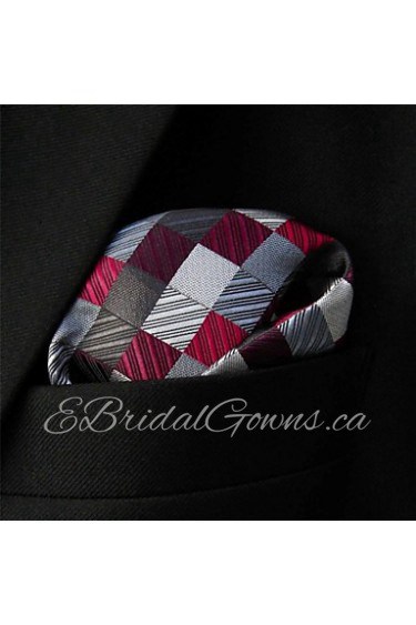 Men's Pocket Square Burgundy Checked 100% Silk Business Multicolor