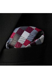 Men's Pocket Square Burgundy Checked 100% Silk Business Multicolor