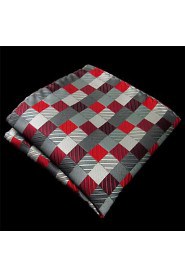 Men's Pocket Square Burgundy Checked 100% Silk Business Multicolor