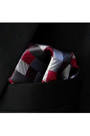 Men's Pocket Square Burgundy Checked 100% Silk Business Multicolor