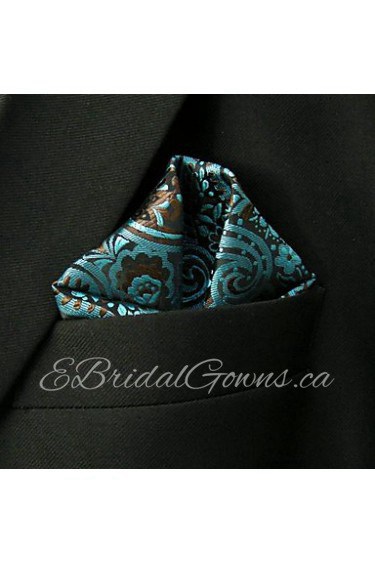 Men's Casual Blue Floral Print Silk Handkerchief