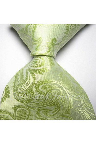 Men Wedding Cocktail Necktie At Work White Green Flower Tie