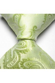 Men Wedding Cocktail Necktie At Work White Green Flower Tie