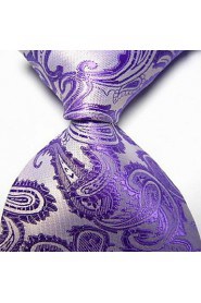 Men Wedding Cocktail Necktie At Work White Purple Flower Tie