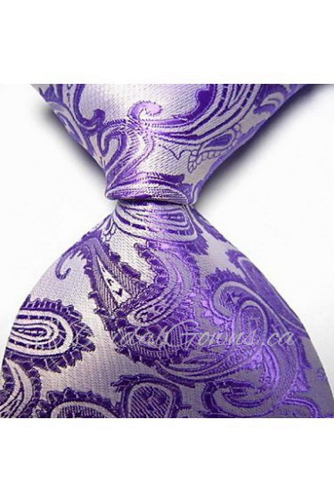 Men Wedding Cocktail Necktie At Work White Purple Flower Tie