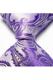 Men Wedding Cocktail Necktie At Work White Purple Flower Tie