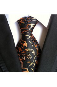 Men Wedding Cocktail Necktie At Work Black Yellow Flower Tie