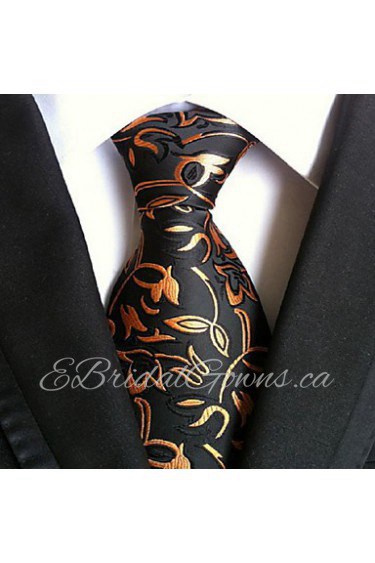 Men Wedding Cocktail Necktie At Work Black Yellow Flower Tie