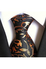 Men Wedding Cocktail Necktie At Work Black Yellow Flower Tie