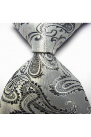 Men Wedding Cocktail Necktie At Work White Gray Flower Tie