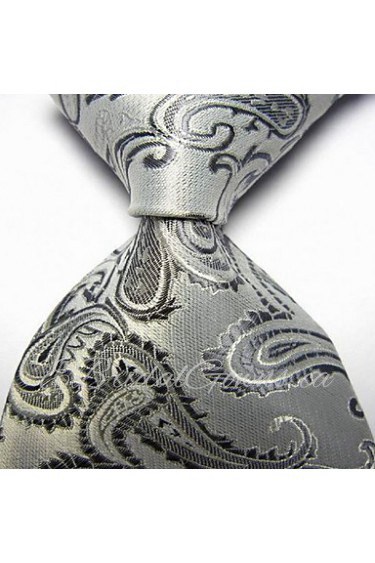 Men Wedding Cocktail Necktie At Work White Gray Flower Tie