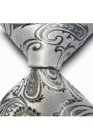 Men Wedding Cocktail Necktie At Work White Gray Flower Tie