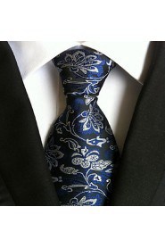 Men Wedding Cocktail Necktie At Work Blue White Flower Tie