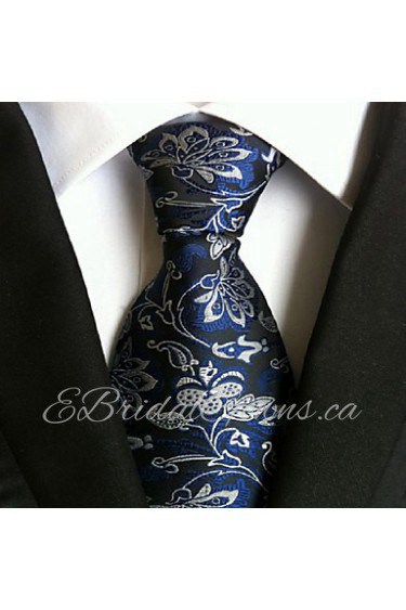 Men Wedding Cocktail Necktie At Work Blue White Flower Tie