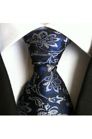 Men Wedding Cocktail Necktie At Work Blue White Flower Tie