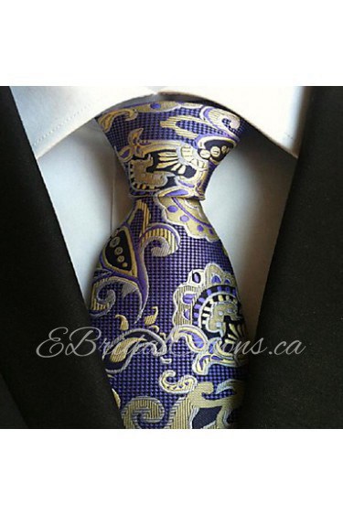 Men Wedding Cocktail Necktie At Work Purple Yellow Flowertie