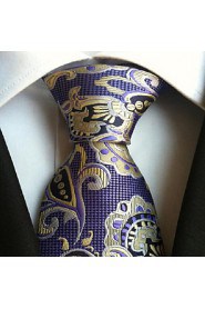 Men Wedding Cocktail Necktie At Work Purple Yellow Flowertie