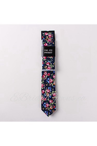 Fashion Men Casual Floral Skinny Necktie Kerchief Set(Width:6.5cm)