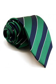 Men's Tie Green Stripes Fashion 100% Silk Business