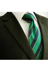 Men's Tie Green Stripes Fashion 100% Silk Business