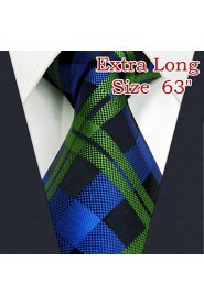 UXL19 Checkered Blue Green Mens Necktie Silk Ties Business Dress 63" Long