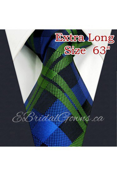 UXL19 Checkered Blue Green Mens Necktie Silk Ties Business Dress 63" Long