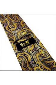 Men's Tie Yellow Paisley 100% Silk Business New Wedding