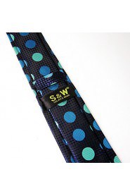 Men's Tie Dots Navy Blue 100% Silk New Fashion Casual