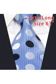 Men's Tie Laight Blue Dots Geometrical 100% Silk Business Dress Casual Long