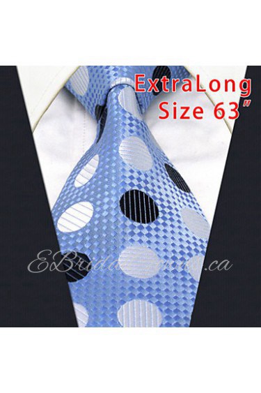 Men's Tie Laight Blue Dots Geometrical 100% Silk Business Dress Casual Long