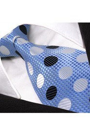 Men's Tie Laight Blue Dots Geometrical 100% Silk Business Dress Casual Long