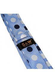 Men's Tie Laight Blue Dots Geometrical 100% Silk Business Dress Casual Long