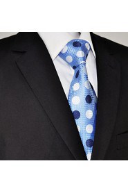 Men's Tie Laight Blue Dots Geometrical 100% Silk Business Dress Casual Long