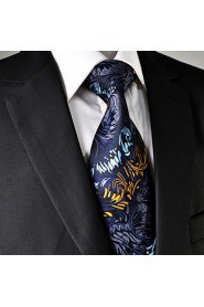 Men's Tie Floral Navy Blue 100% Silk New Fashion Casual