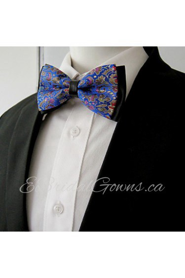 Men's Black Blue Floral Bow Tie Pre-tied Dress Wedding Blend Ajustable SilkBlend Wedding