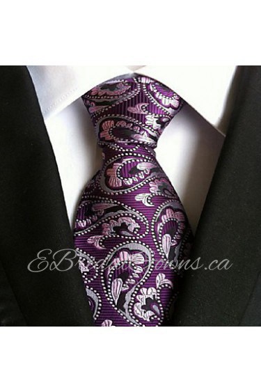 Men Wedding Cocktail Necktie At Work Purple White Flower Tie