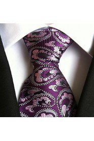 Men Wedding Cocktail Necktie At Work Purple White Flower Tie