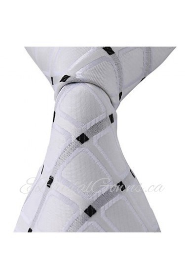 Geometric Pattern Silver White Black Jacquard Silk Necktie