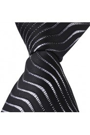 New Striped Black White Jacquard Woven Silk Men Tie Necktie